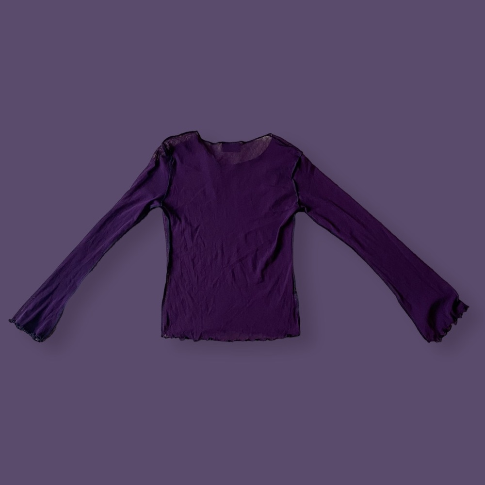 VINTAGE 90’S / Y2K SHEER MESH PURPLE LONG SLEEVE TOP